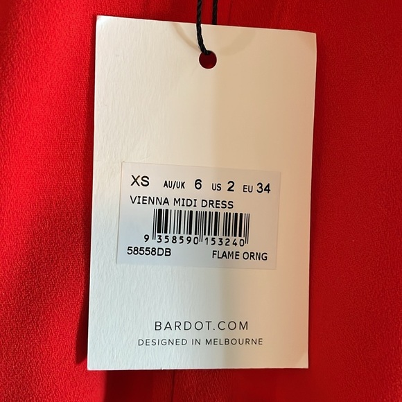 Bardot Vienna Midi Dress in Flame Red. XS. NWT! - Picture 4 of 4